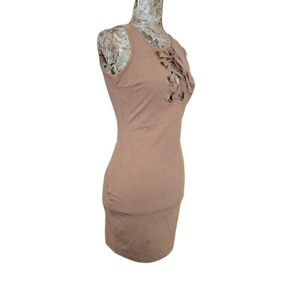 Goodtime USA Tan Neutral Soft Microfiber Stretch Sexy Body Hugging Short Dress - Picture 6 of 11